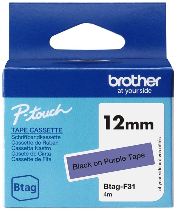 Brother Schriftband Btag BTAGF31 | 12 mm | Schwarz auf Lila | 4 m